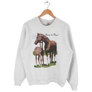 Vintage Horse Sweatshirt 90s White Crewneck Nature Made In USA Size Large